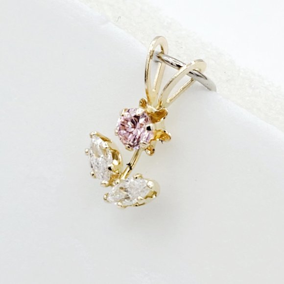 10K Yellow Gold CZ Flower Pendant - Picture 5 of 9